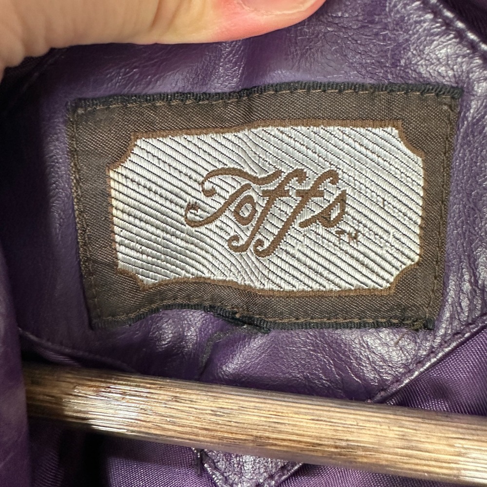 Toffs Jacket Womens L Purple Leather Open Front Mob Wife Y2K Mod Retro 80s Vtg - Picture 3 of 8
